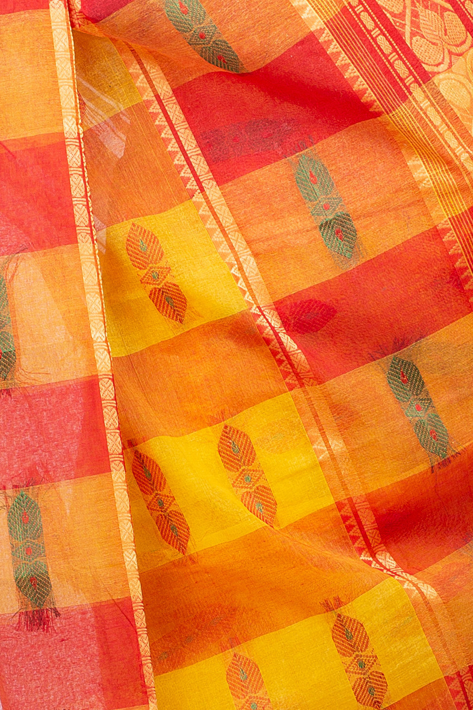 Yellow Red Pure Cotton Raj Nandi Desigine Tant Saree (2808)